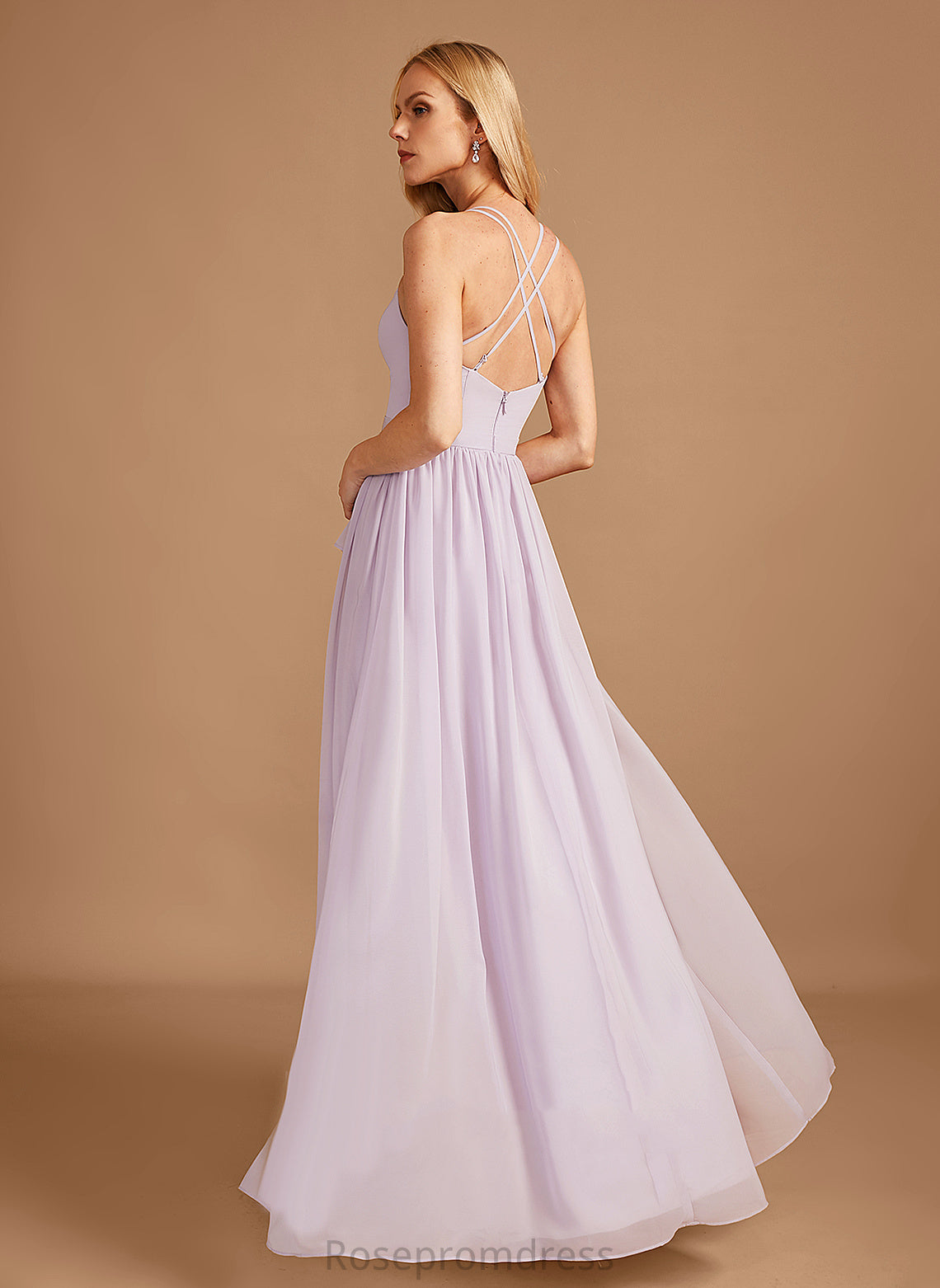 SplitFront Fabric Neckline Length Ruffle Embellishment Asymmetrical A-Line V-neck Silhouette Kailee Bridesmaid Dresses