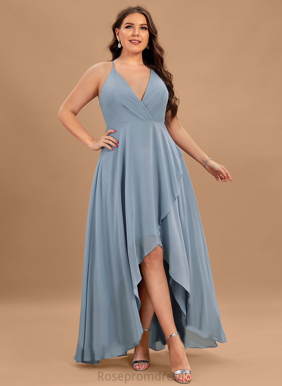 V-neck A-Line Asymmetrical Neckline Straps Silhouette Length Fabric Meredith Bridesmaid Dresses