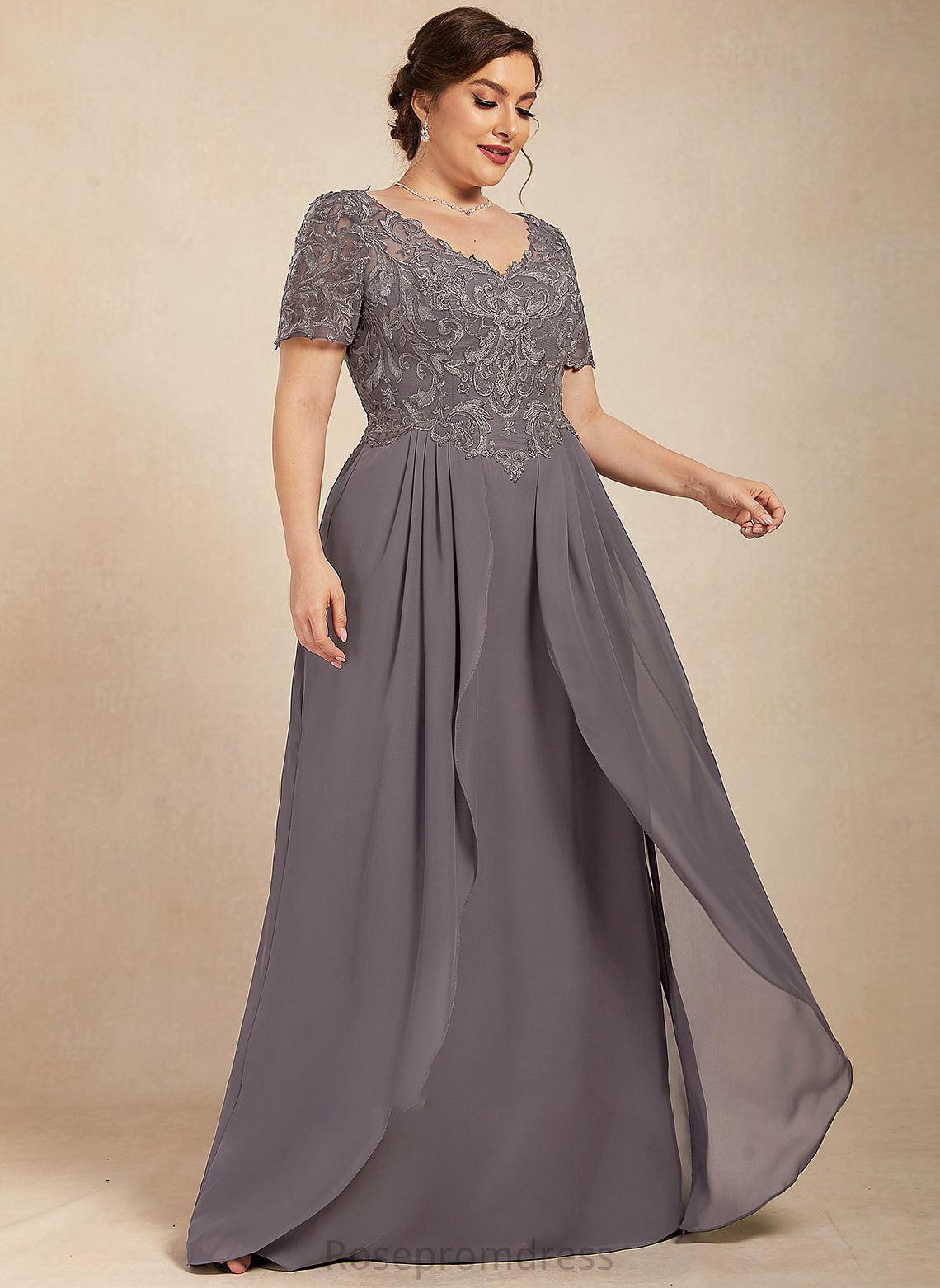 Floor-Length Lace A-Line V-neck Bride Mother Mother of the Bride Dresses Dress the Chiffon America of