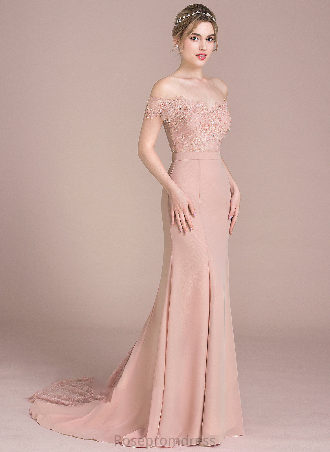 With Chiffon Sequins Winnie Off-the-Shoulder Lace Prom Dresses Train Court Trumpet/Mermaid