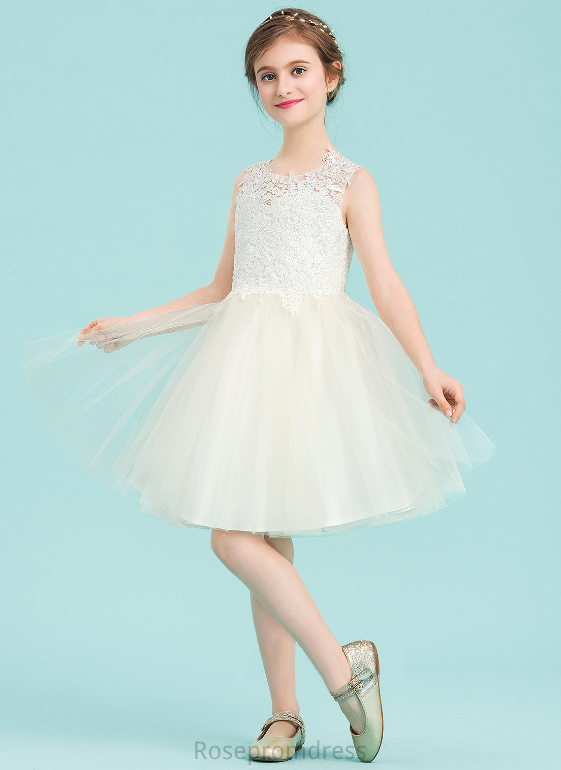 Dress Scoop Knee-length Flower Girl Dresses Flower A-Line Aaliyah Hole Tulle/Lace Neck - Back Girl Sleeveless With