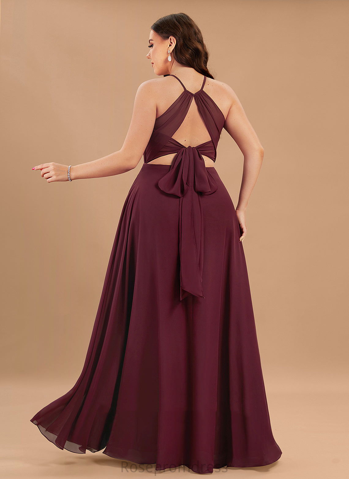 Fabric Silhouette Length SplitFront A-Line Halter Neckline Embellishment Floor-Length Undine Floor Length V-Neck Bridesmaid Dresses