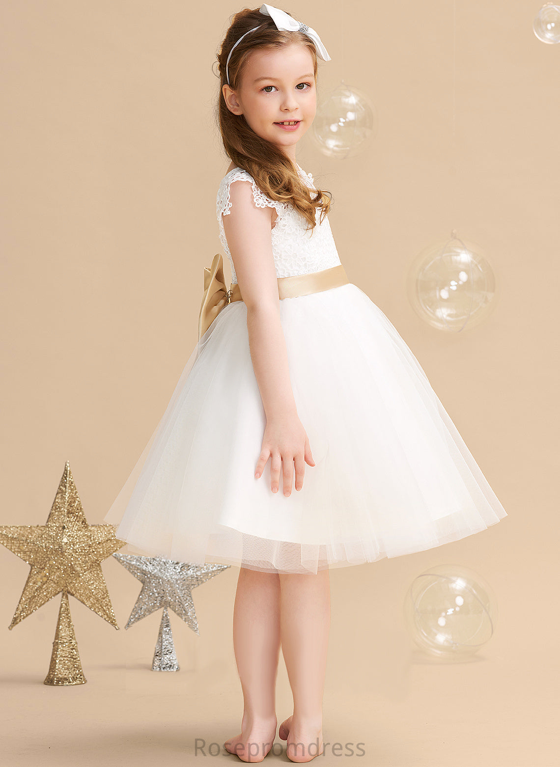 Short sash) Emma Flower Flower Girl Dresses Sash/Bow(s) Sleeves Scoop (Undetachable Tulle/Lace Girl Dress A-Line Neck Knee-length With