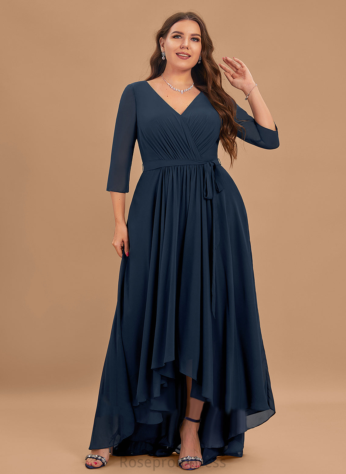 Pleated Length Silhouette V-neck Fabric Asymmetrical Neckline A-Line Embellishment Ashtyn Bridesmaid Dresses