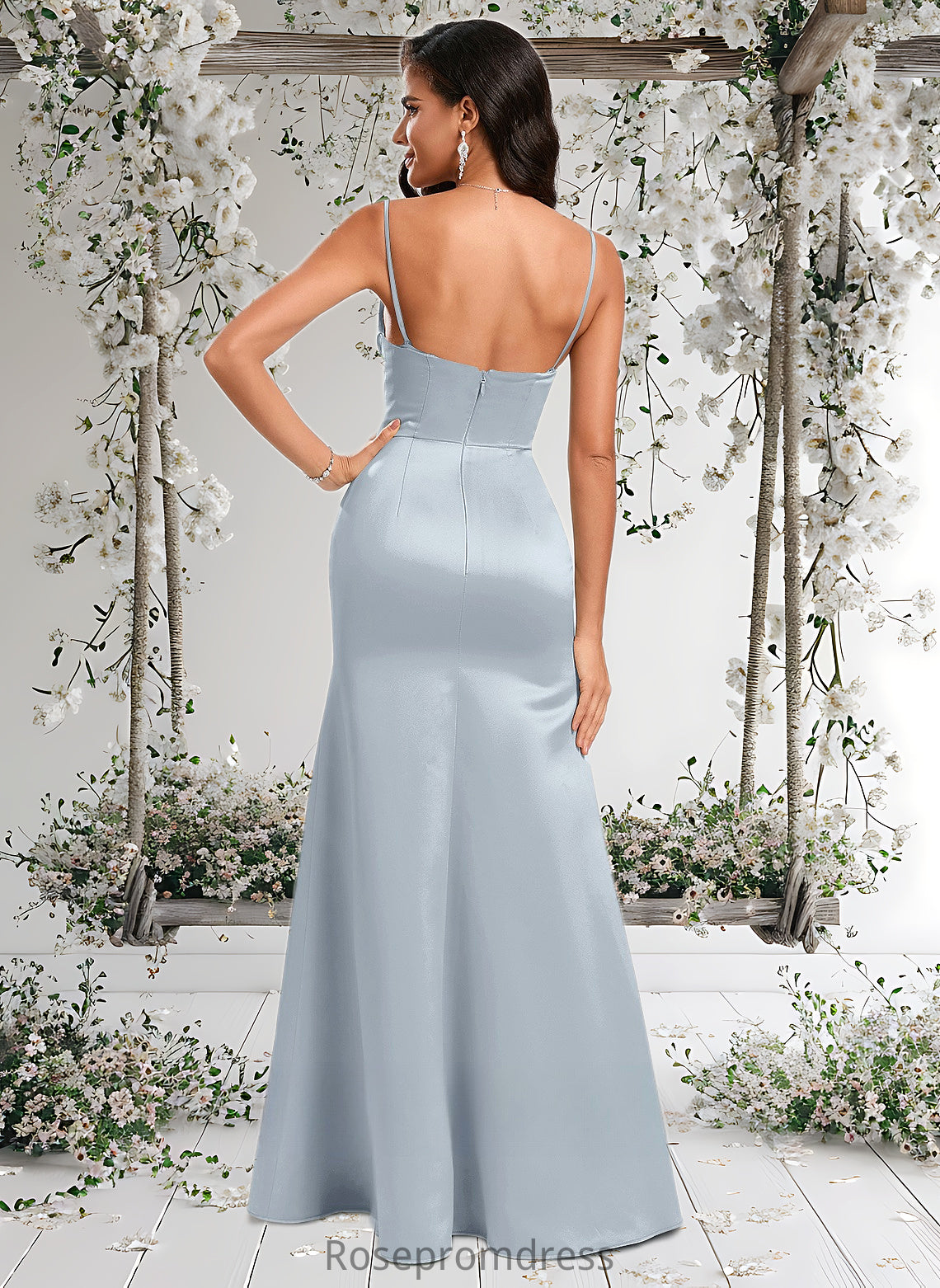 Evelin Trumpet/Mermaid Off the Shoulder Square Floor-Length Satin Prom Dresses With Ruffle DSP0025883