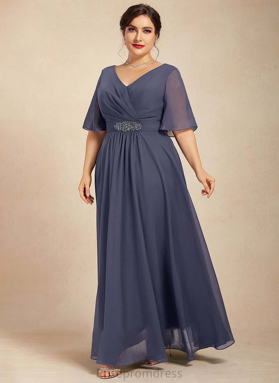 Mother of the Bride Dresses A-Line Parker Ankle-Length of Chiffon Sequins With V-neck Dress Ruffle the Bride Beading Mother