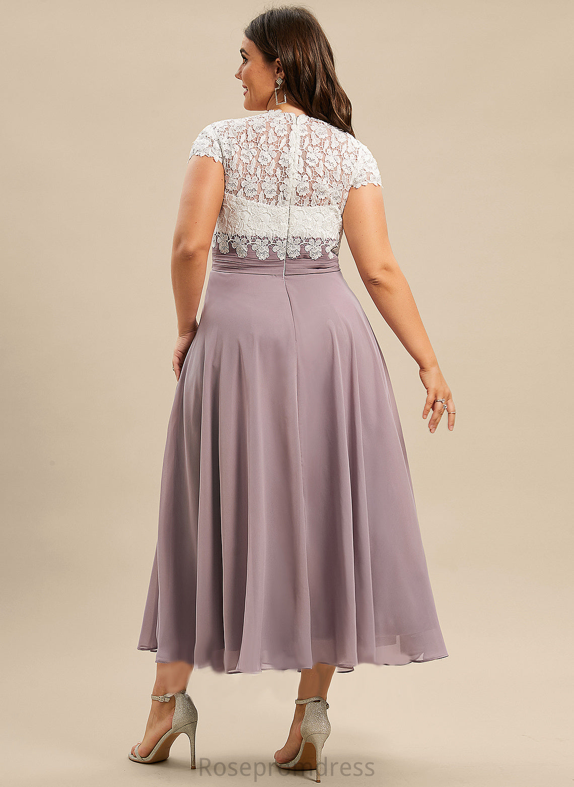 Adison Lace Chiffon Dress Cocktail A-Line V-neck Tea-Length Cocktail Dresses