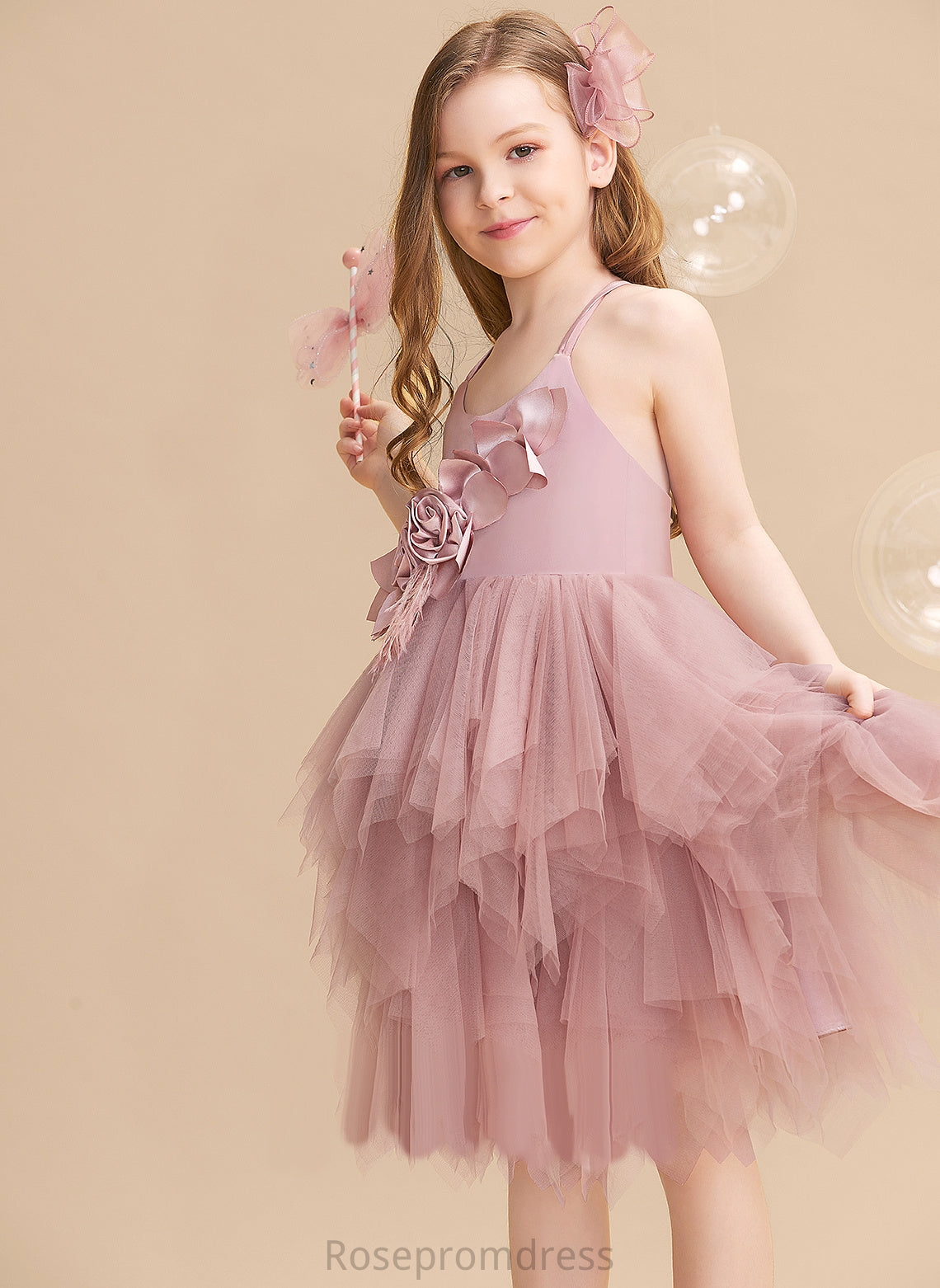 Neck Tulle Knee-length Feather/Flower(s) Teresa Flower Scalloped Flower Girl Dresses Ball-Gown/Princess Girl Dress - Sleeveless With