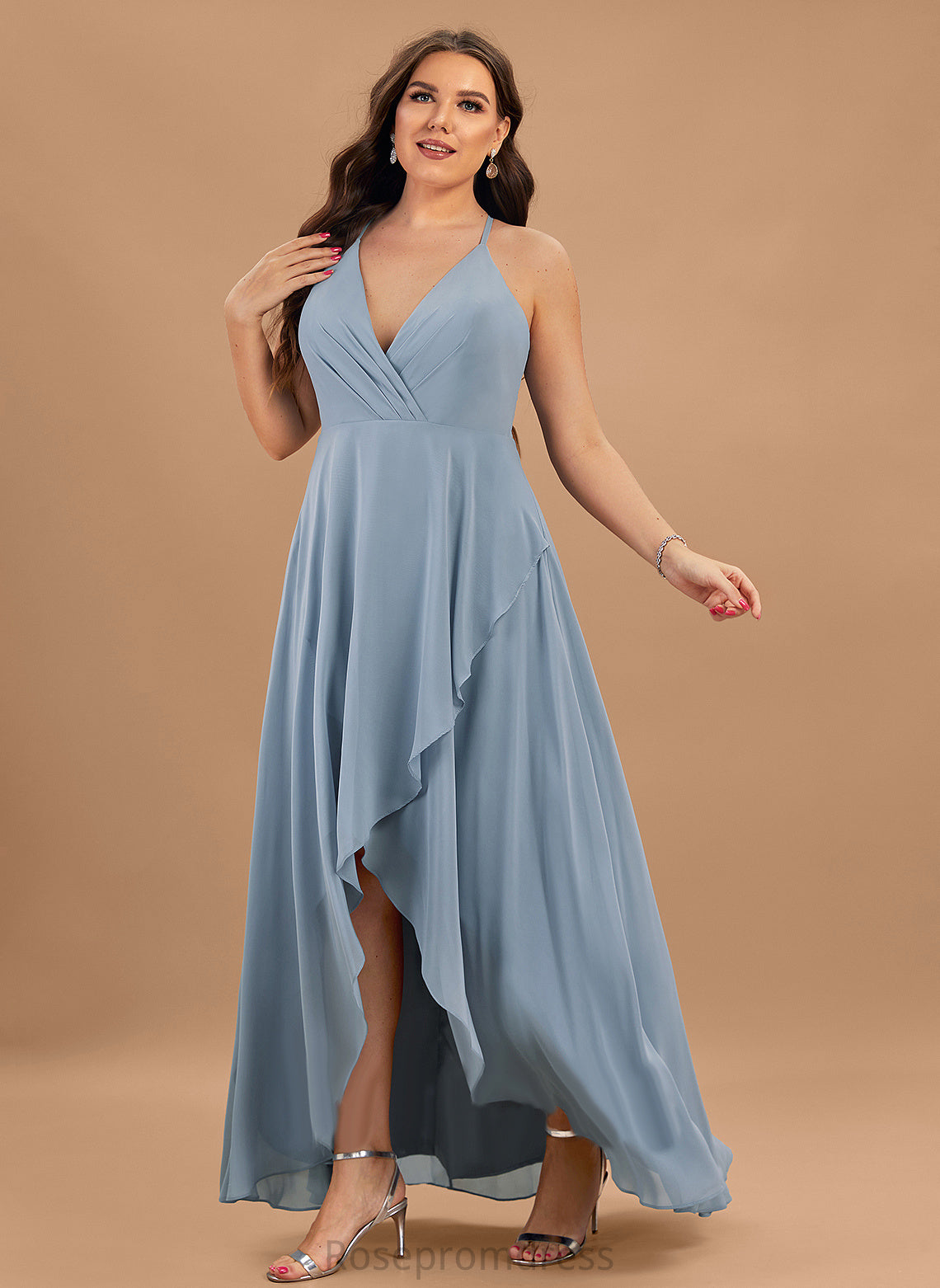 V-neck A-Line Asymmetrical Neckline Straps Silhouette Length Fabric Meredith Bridesmaid Dresses