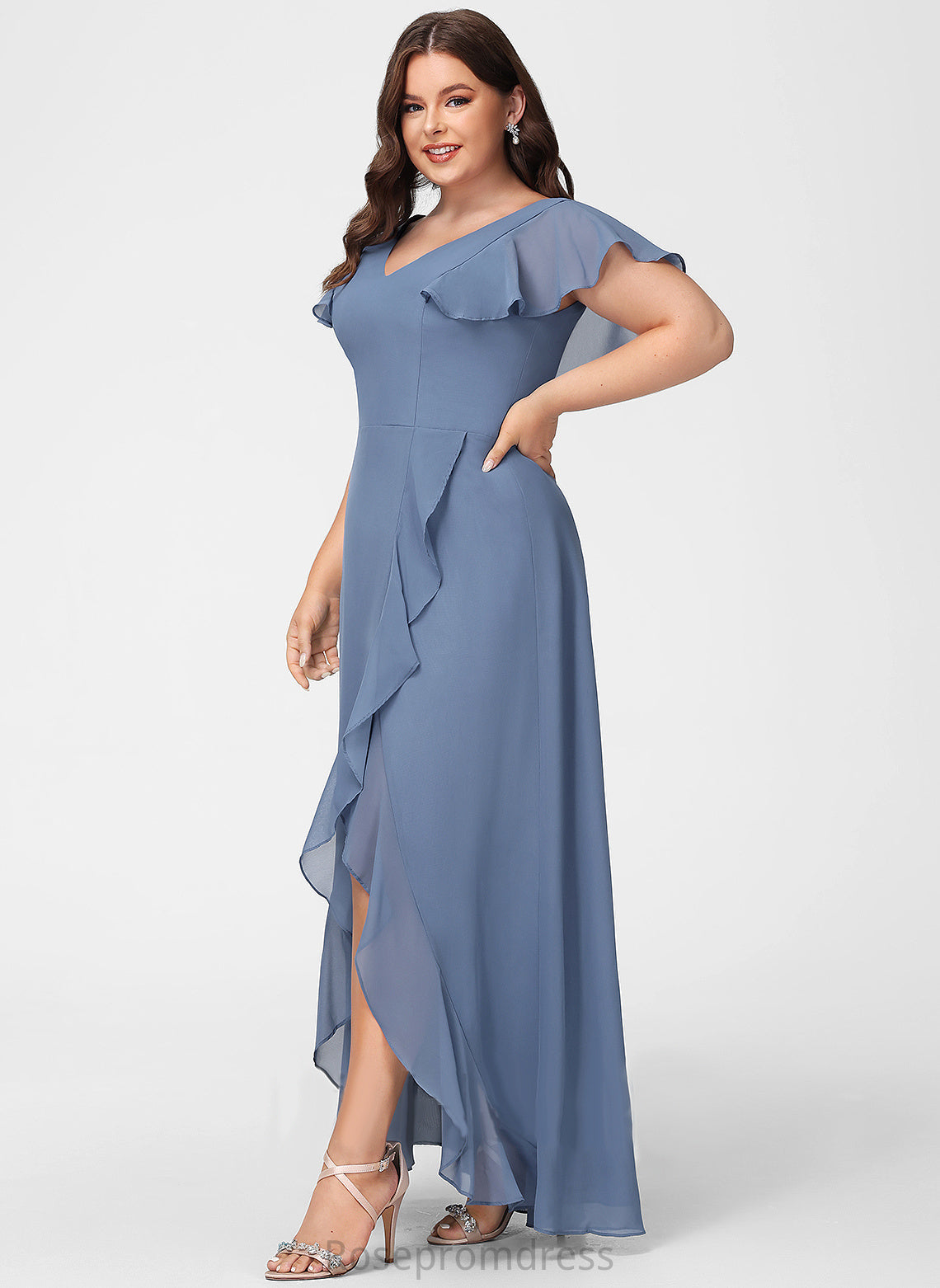 Embellishment Length Asymmetrical V-neck Ruffle SplitFront Fabric Neckline Silhouette A-Line Bailey Sleeveless Bridesmaid Dresses