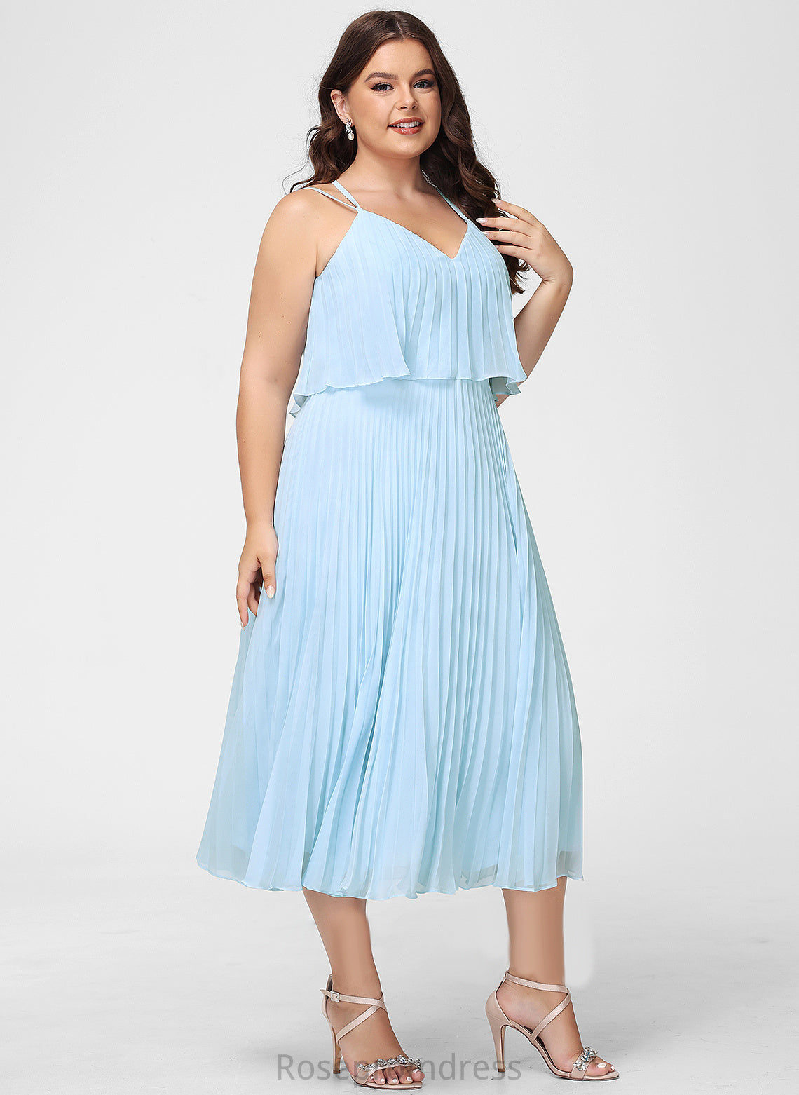 Chiffon Tea-Length V-neck Jamie Cocktail A-Line Dress With Cocktail Dresses Pleated