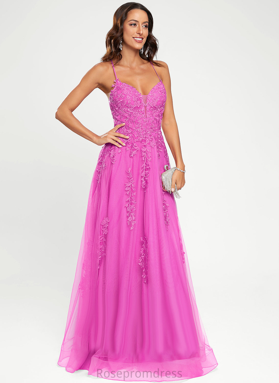 Tulle Floor-Length A-Line Lorena Prom Dresses V-neck