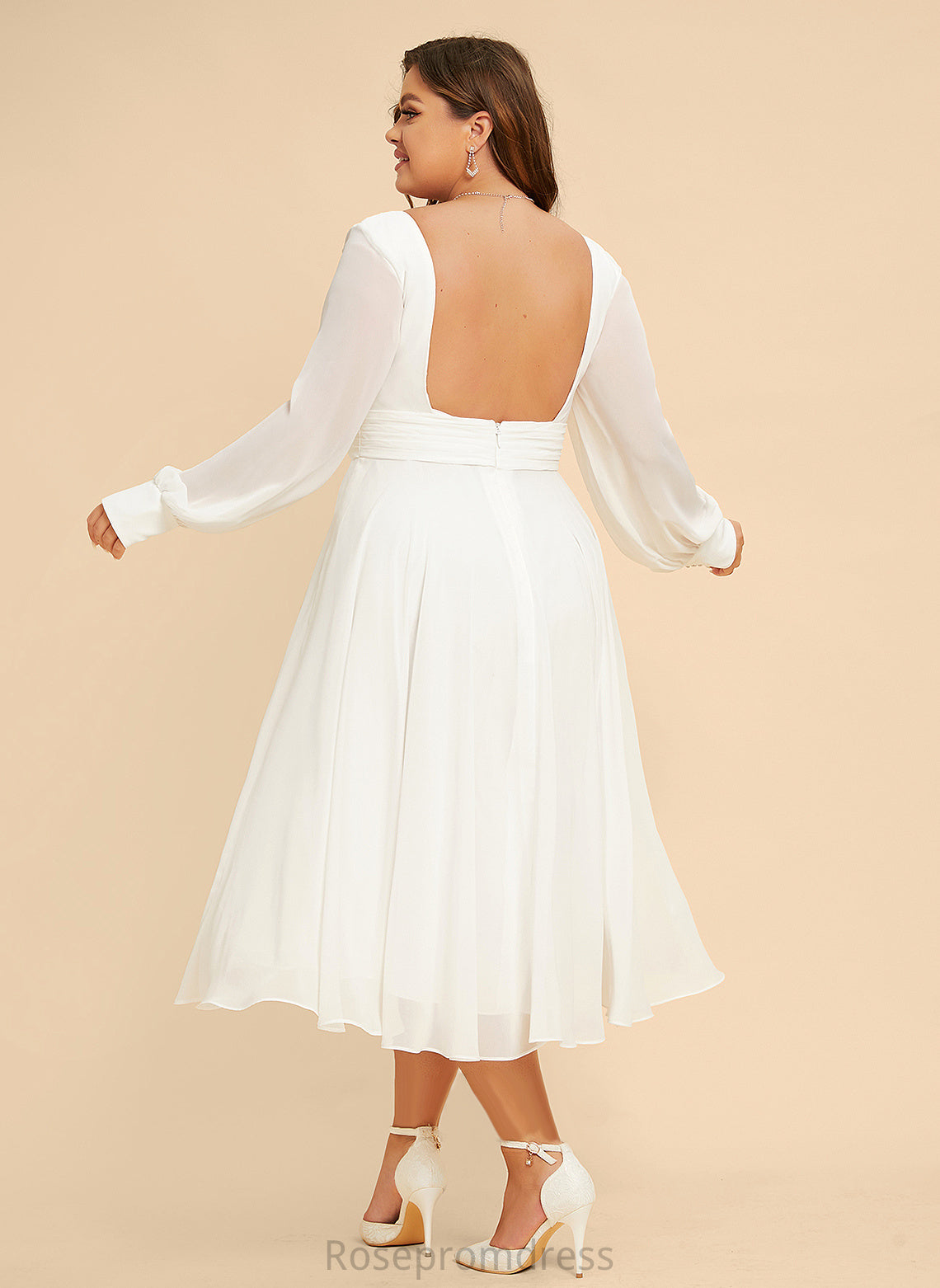 Tea-Length Kiley Wedding A-Line Chiffon Wedding Dresses V-neck Dress