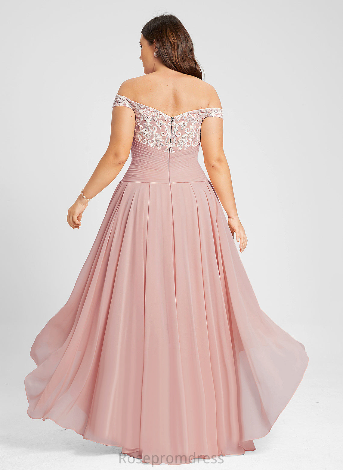 Asymmetrical Lace Prom Dresses Chiffon A-Line Pleated Lucy With Off-the-Shoulder