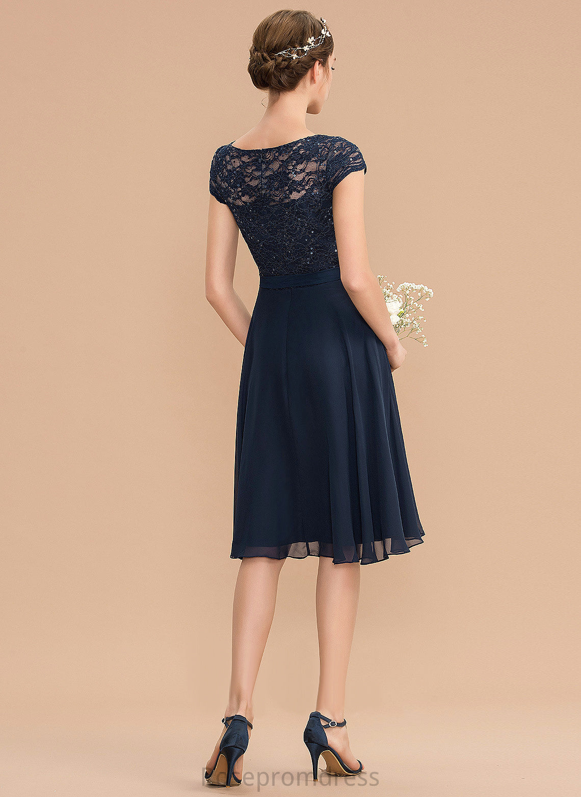 Homecoming Neck Bow(s) Scoop A-Line Homecoming Dresses With Dress Chiffon Knee-Length Lace Kamryn