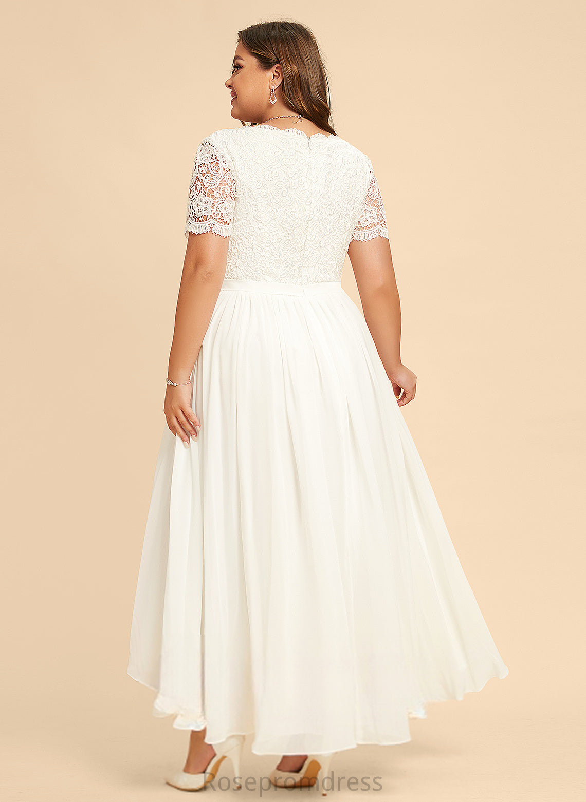 Wedding Dress Luz Lace A-Line Asymmetrical V-neck Chiffon Wedding Dresses