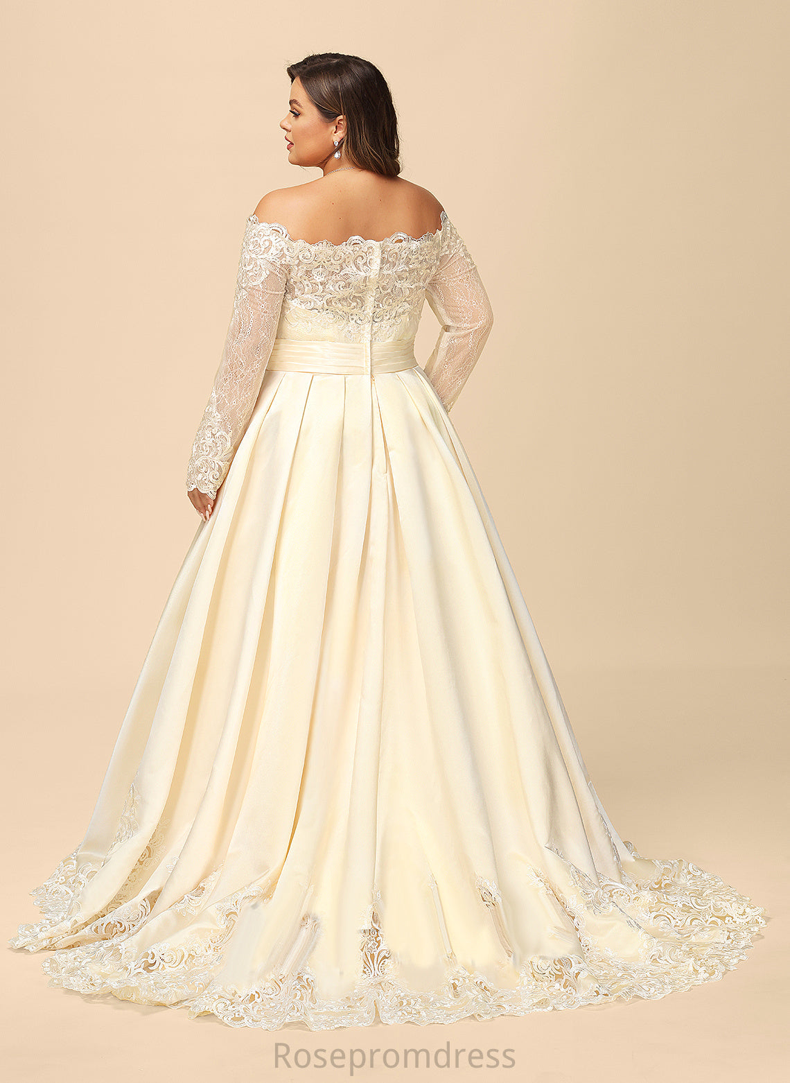 Alaina Sweep Off-the-Shoulder Wedding Sequins Wedding Dresses Lace Ball-Gown/Princess Train Dress With Beading Satin