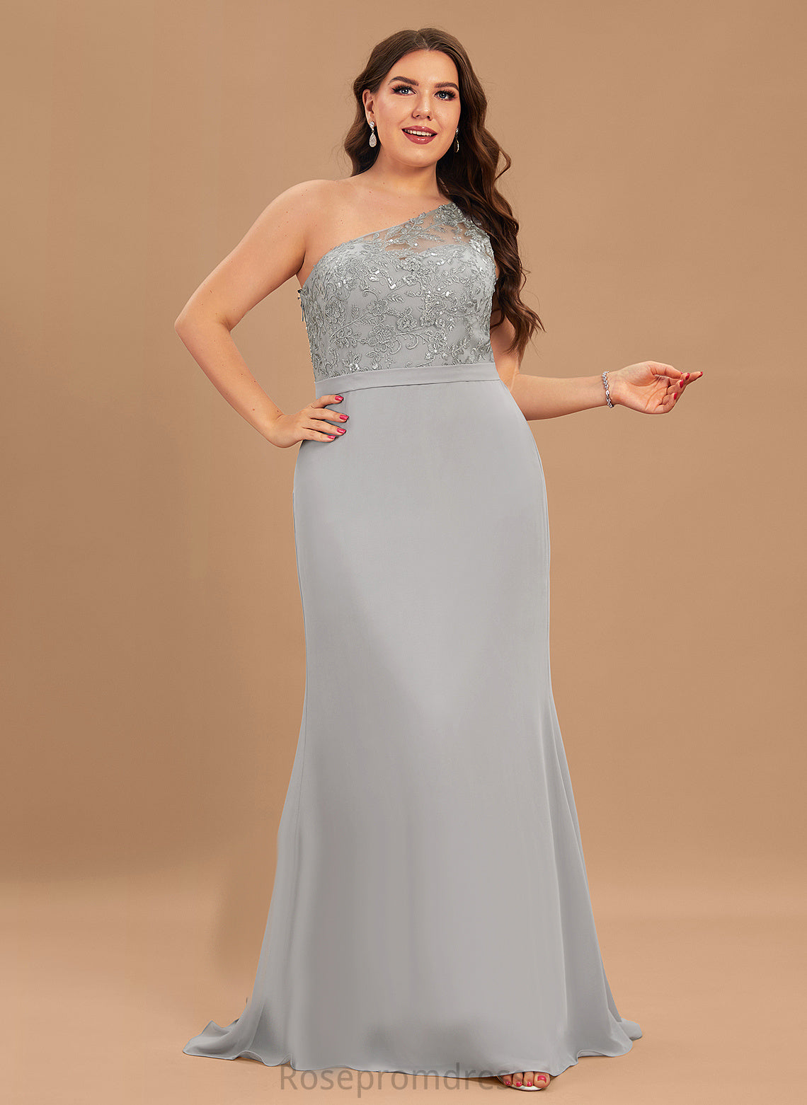 Sequins Neckline Embellishment One-Shoulder Fabric SweepTrain Length Silhouette Trumpet/Mermaid Haven Bridesmaid Dresses