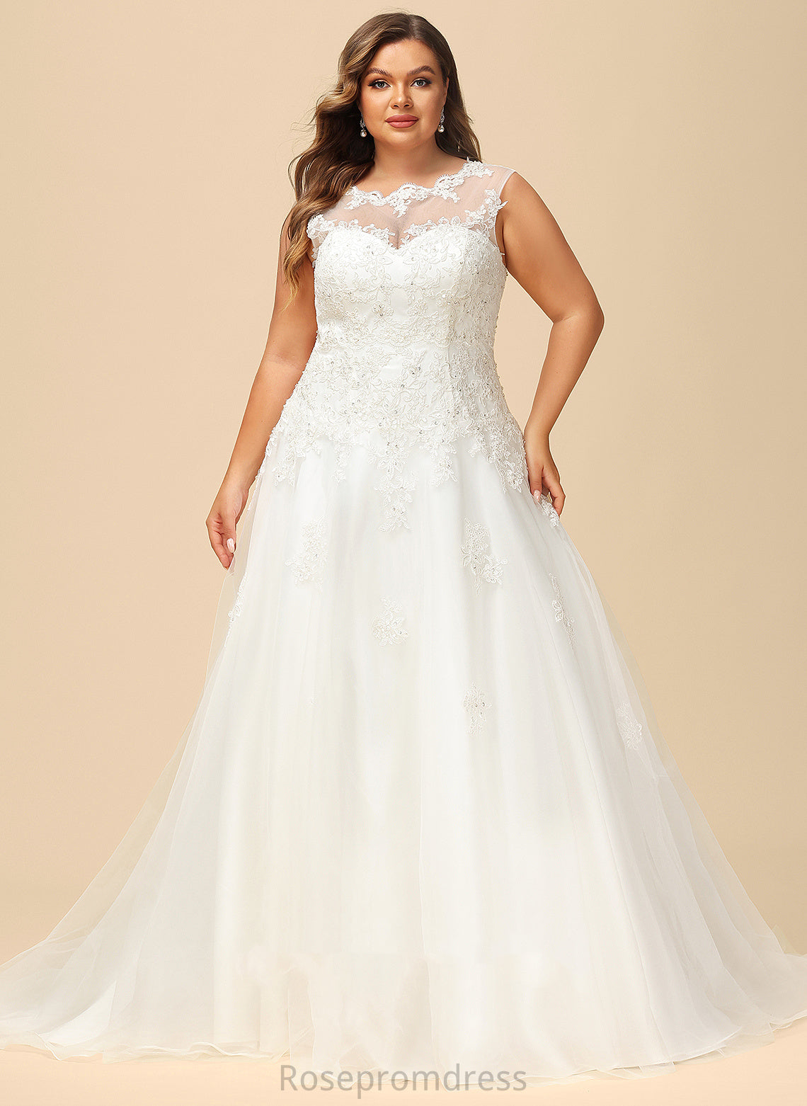 Ball-Gown/Princess Wedding Dress Train Wedding Dresses Organza With Beading Tulle Sequins Illusion Sweep Lace Meghan