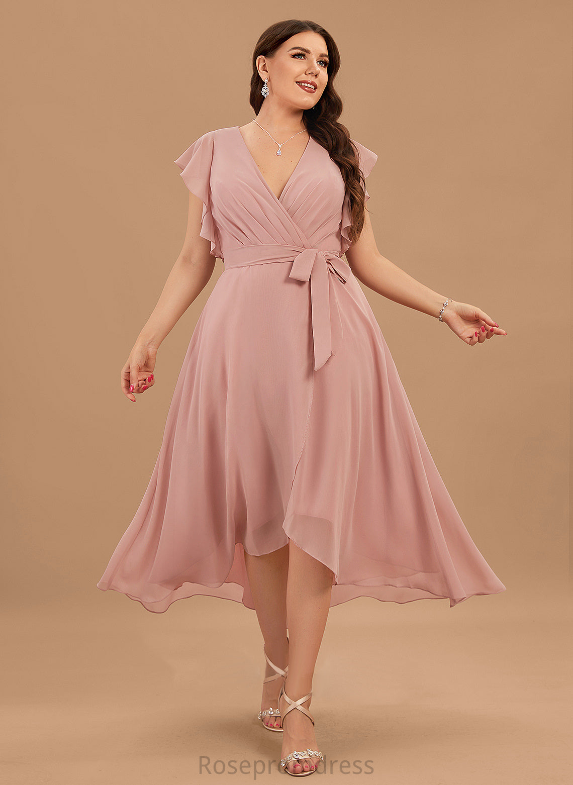 Macy Cocktail Dresses Chiffon With Dress V-neck A-Line Asymmetrical Ruffle Cocktail