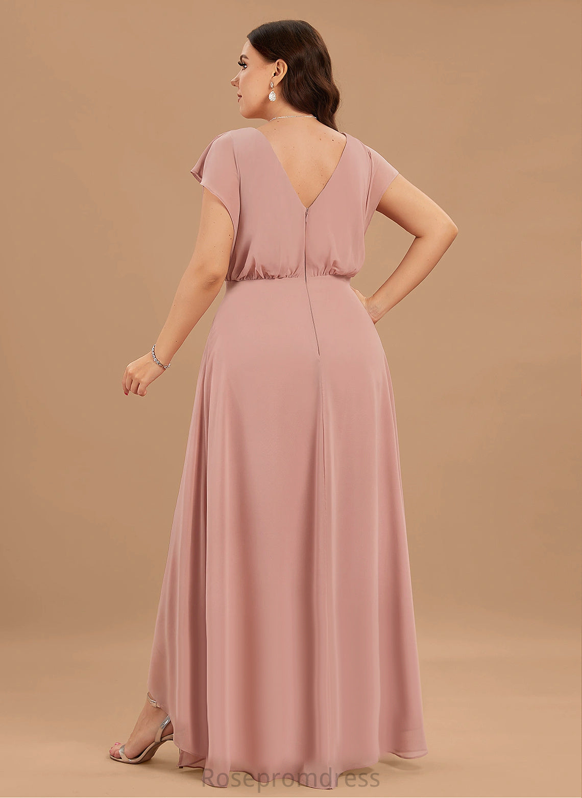 Fabric Asymmetrical Length Silhouette Straps&Sleeves A-line V-Neck Neckline Gracie Trumpet/Mermaid Sleeveless Floor Length Bridesmaid Dresses