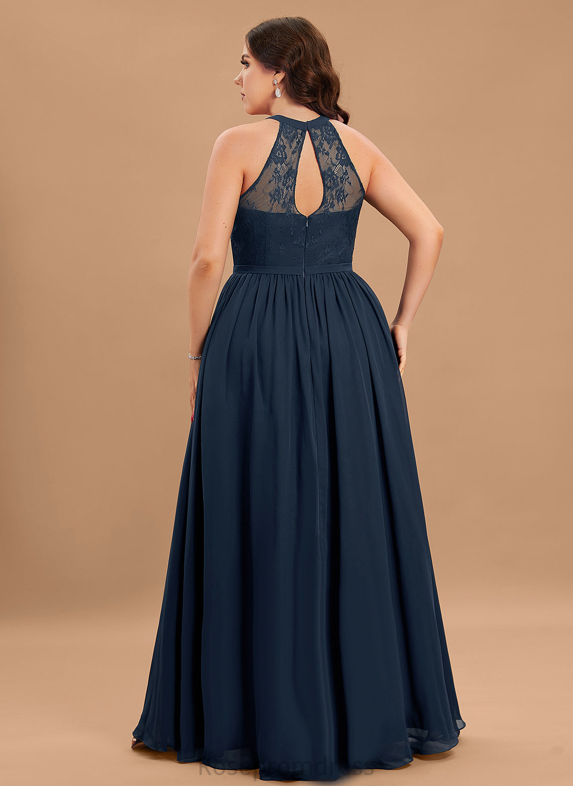 Straps&Sleeves A-Line Length Illusion Floor-Length Lace Scoop Neckline Fabric Silhouette Fatima Bridesmaid Dresses