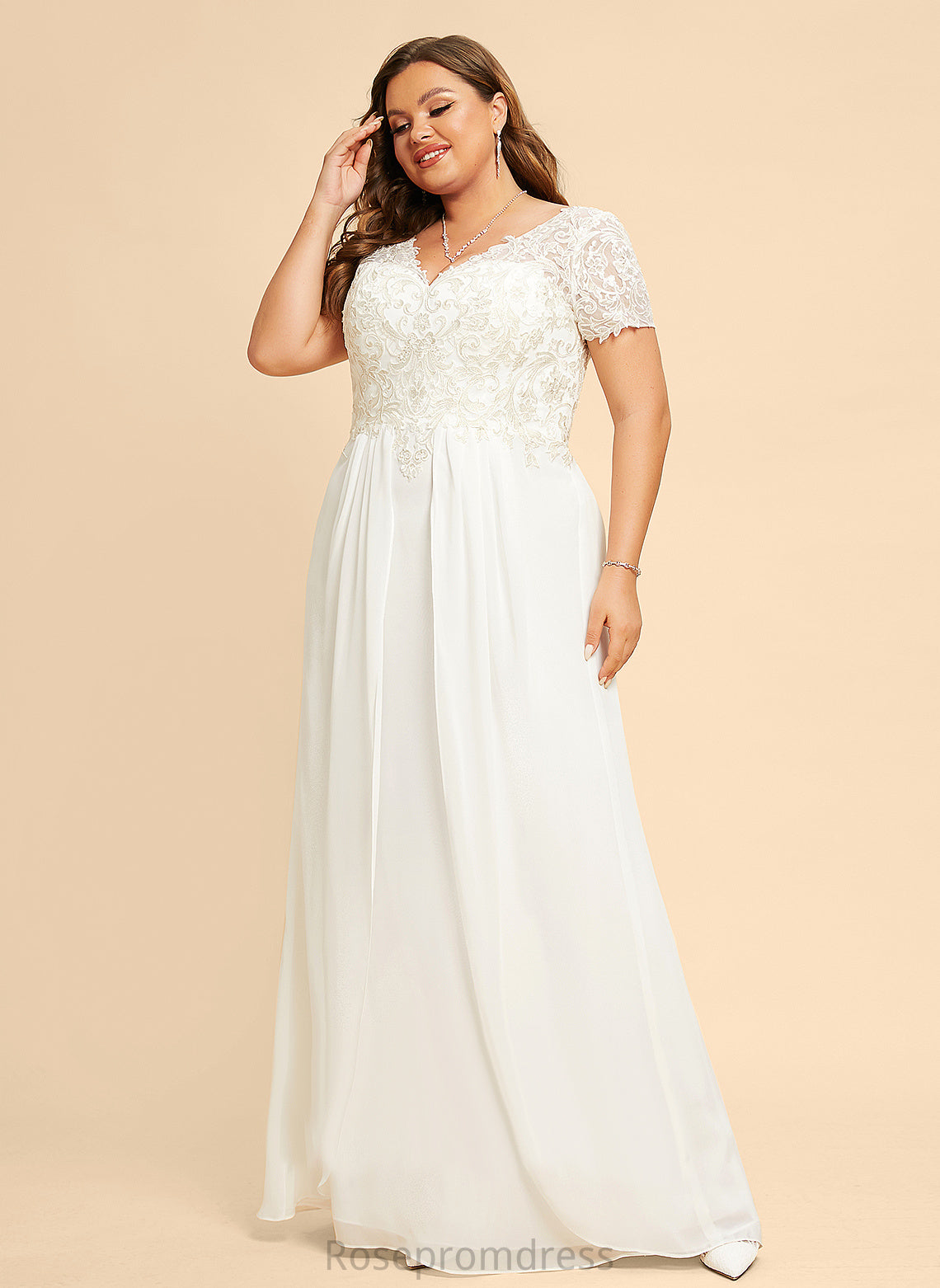 Wedding Lace Dress V-neck Chiffon Theresa With Floor-Length Wedding Dresses A-Line