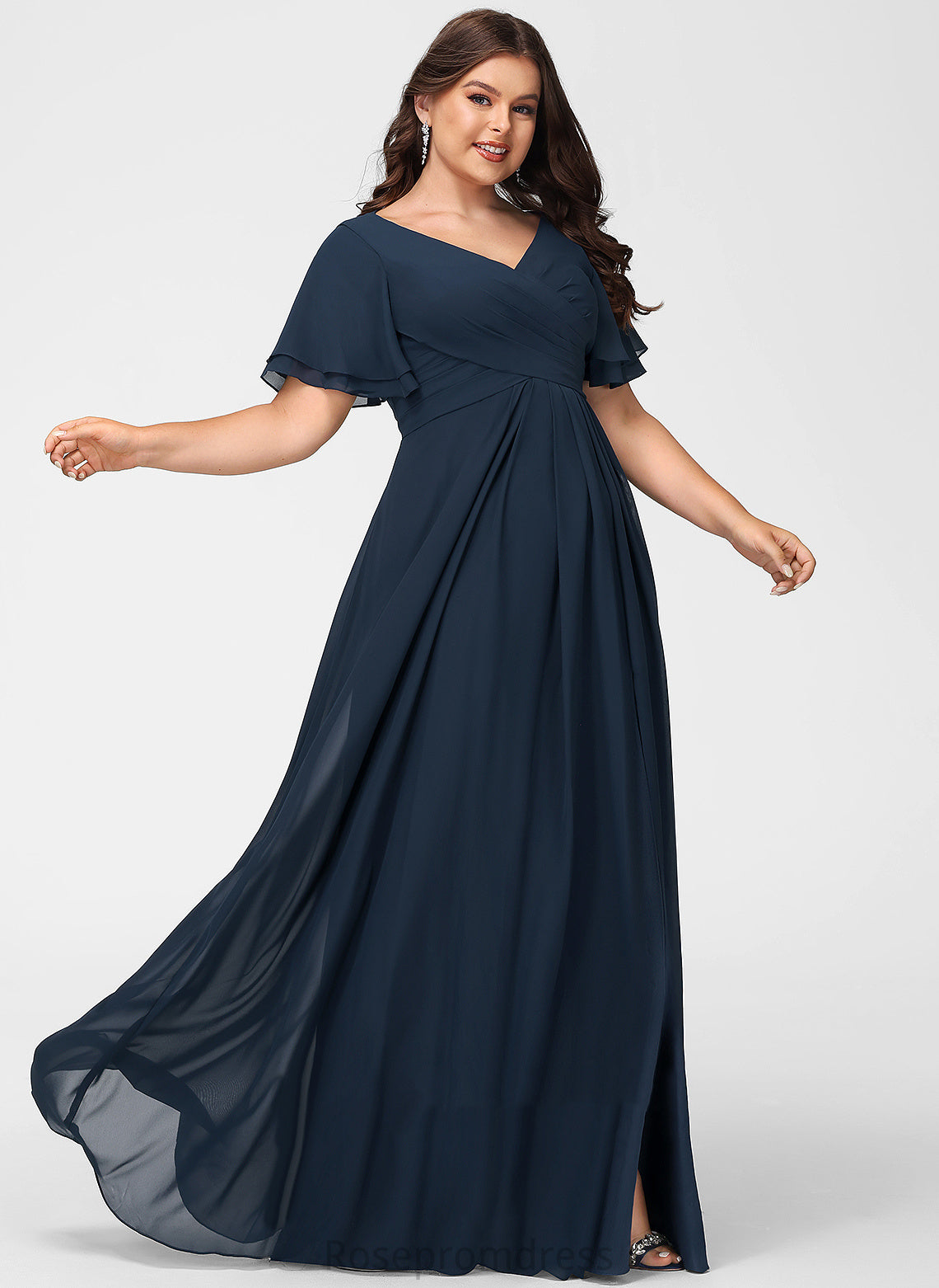 A-Line V-neck SplitFront Fabric Neckline Silhouette Embellishment Floor-Length Length Sara Floor Length Spaghetti Staps Bridesmaid Dresses