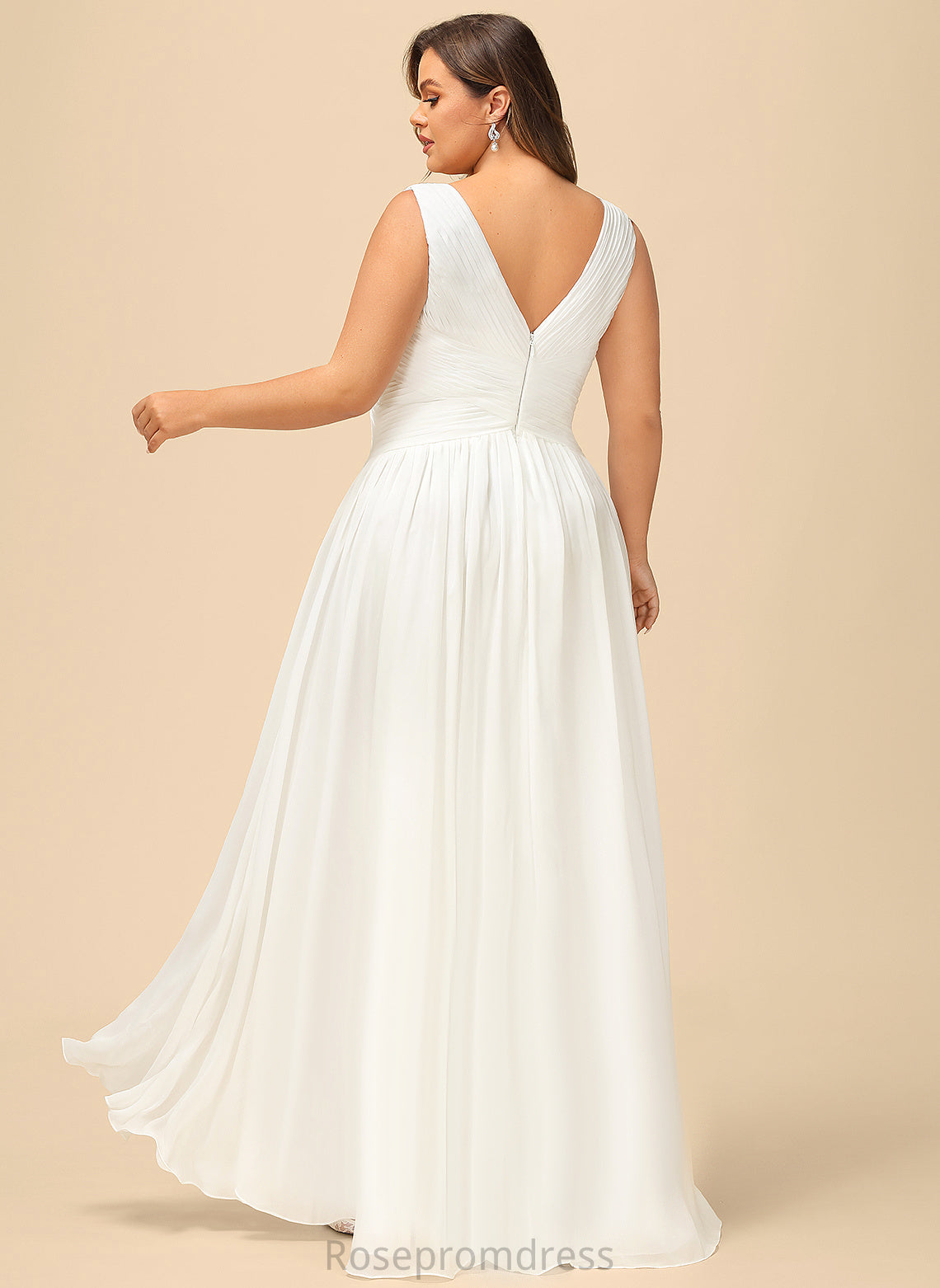 Wedding Dresses V-neck Dress Wedding Chiffon Pleated A-Line Floor-Length With Justine