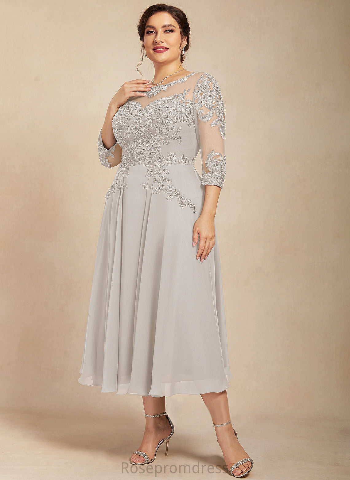 A-Line Tea-Length Dress Cocktail Dresses With Chiffon Cherish Cocktail Neck Scoop Sequins Lace Beading