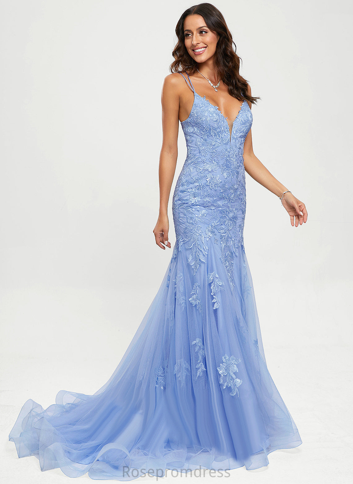 Prom Dresses Sweep Tulle Train Claire Sequins Lace With Trumpet/Mermaid V-neck