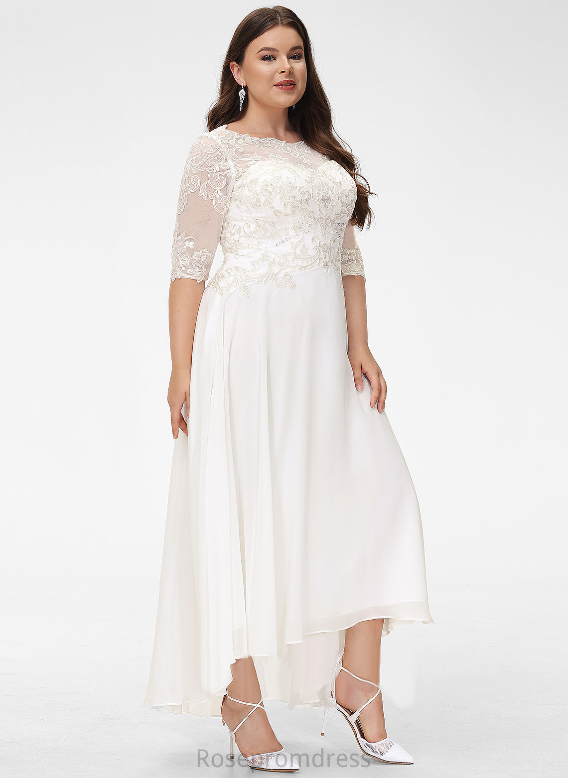 Sequins Asymmetrical Wedding Dresses A-Line With Dress Maisie Chiffon Scoop Beading Wedding Lace