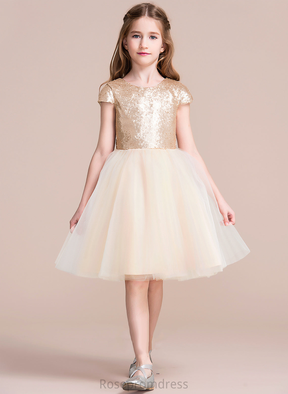 Scoop - Tulle/Sequined With Sash Dress Winifred Girl Neck Sleeveless Flower Knee-length A-Line Flower Girl Dresses