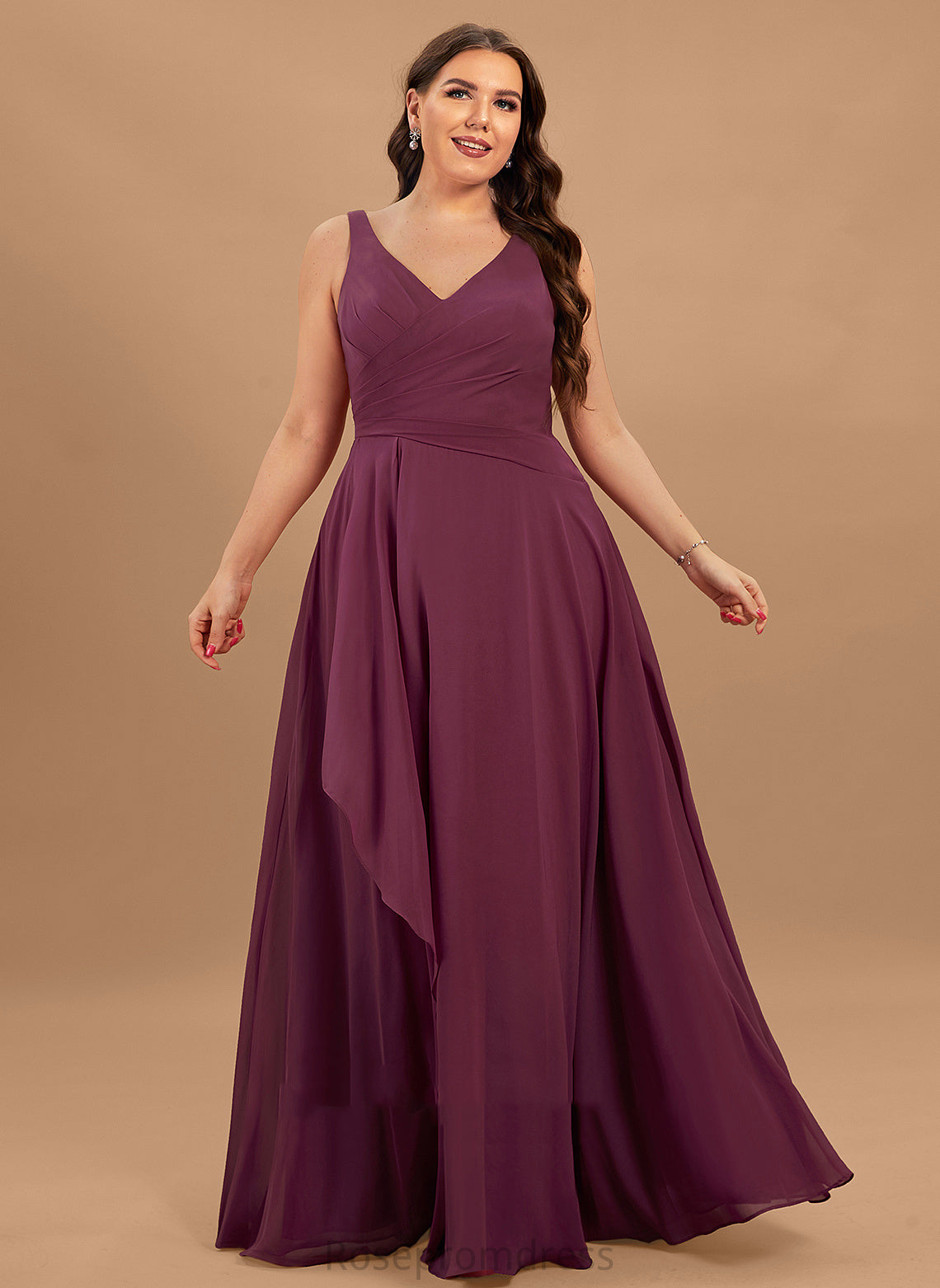 Floor-Length A-Line Embellishment Neckline SplitFront Silhouette Fabric Length V-neck Irene Bridesmaid Dresses