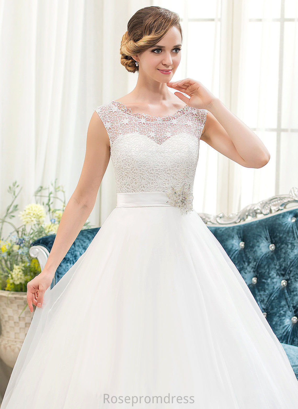 Ball-Gown/Princess Wedding Dresses Beading Sweep Dress Organza With Arielle Lace Wedding Train Satin Sequins