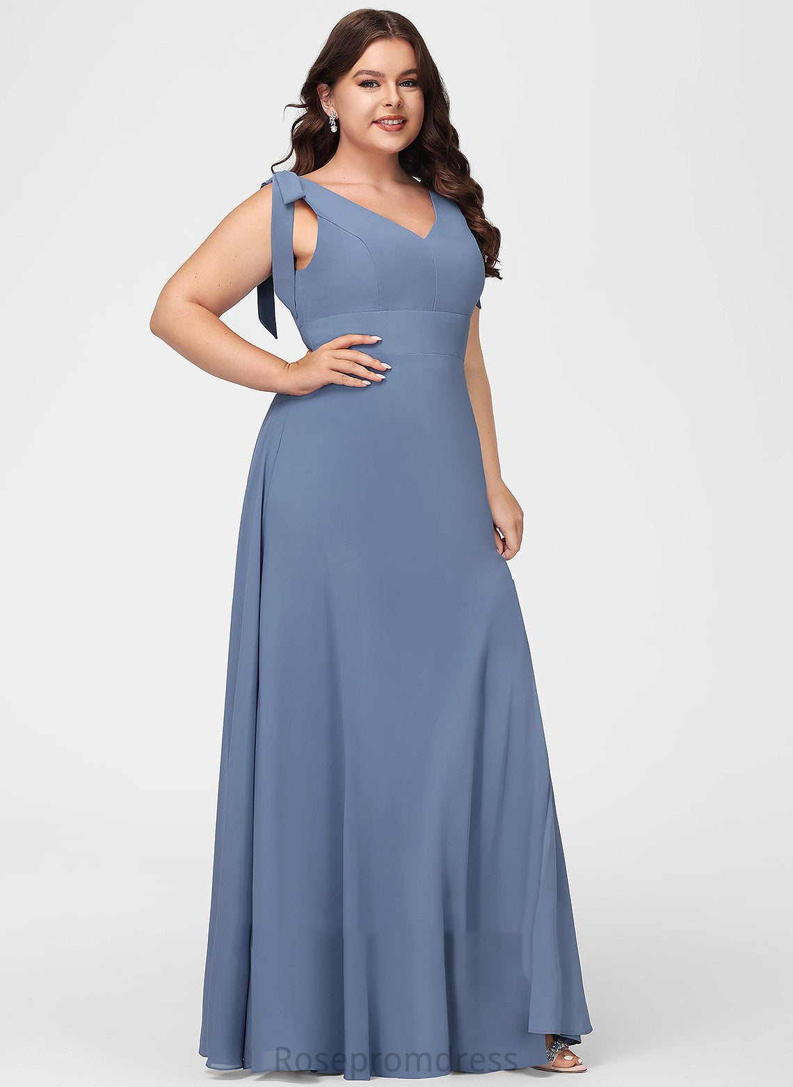 Bow(s) Length Silhouette SplitFront V-neck Embellishment Fabric Floor-Length Neckline A-Line Mercedes Spandex Bridesmaid Dresses