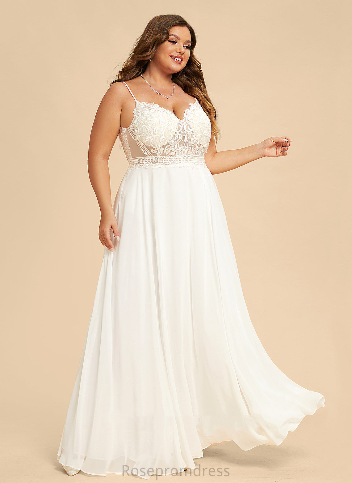 Chiffon Lace A-Line With Split Wedding Dresses Front V-neck Wedding Dress Catherine Floor-Length