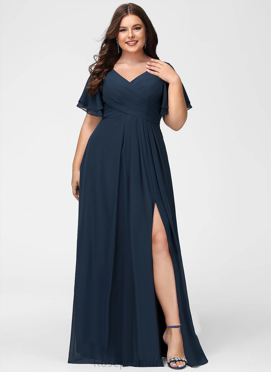 V-Neck Floor-Length Fabric Neckline Straps&Sleeves A-line Silhouette Length Jazlene Bridesmaid Dresses