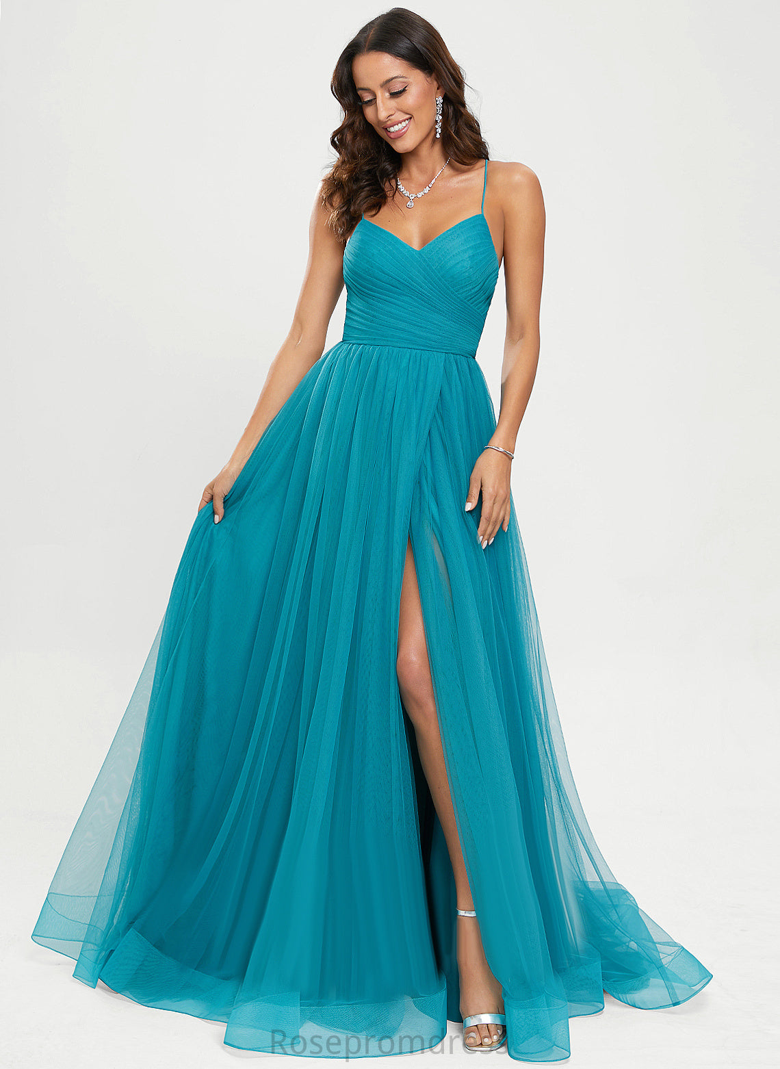 Joanna Ball-Gown/Princess V-neck Train Tulle Prom Dresses Sweep