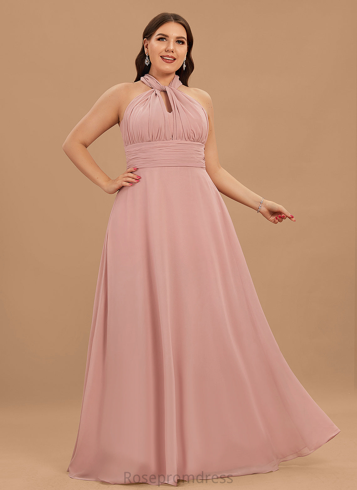 OneShoulder Length Fabric Halter Silhouette Straps&Sleeves Neckline Floor-Length V-Neck A-line Lailah Bridesmaid Dresses