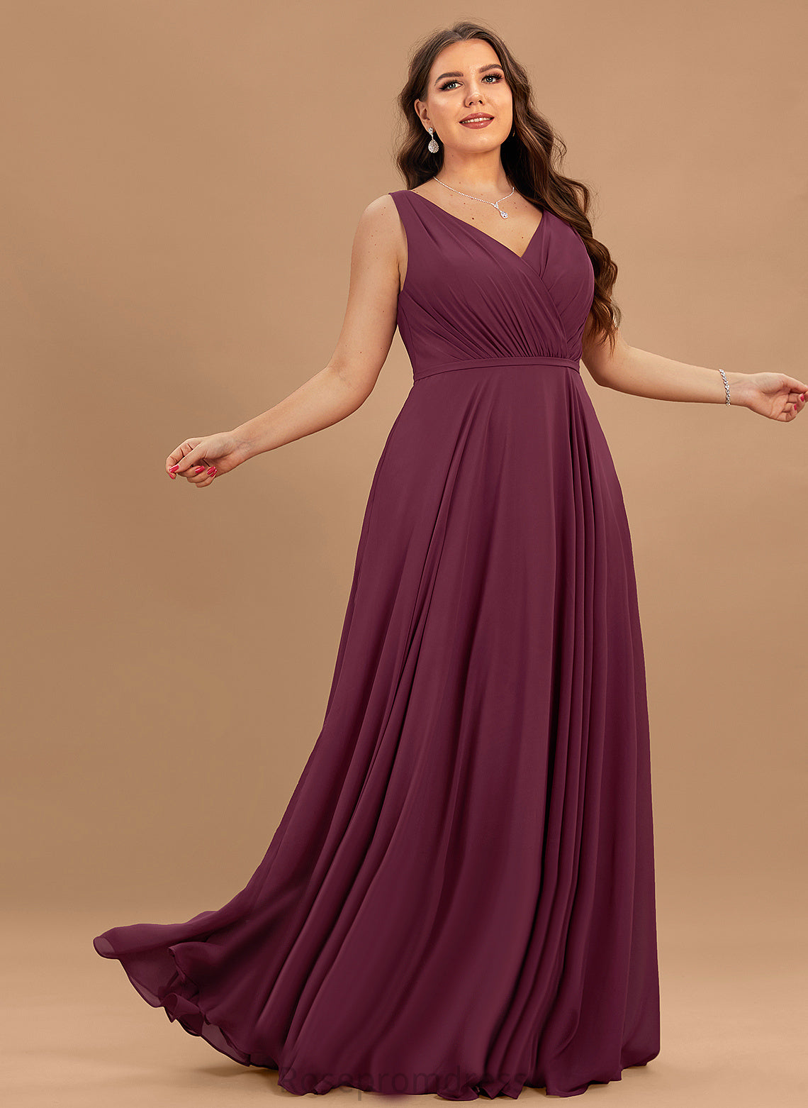 A-Line Floor-Length Pleated Chiffon Prom Dresses V-neck With Violet