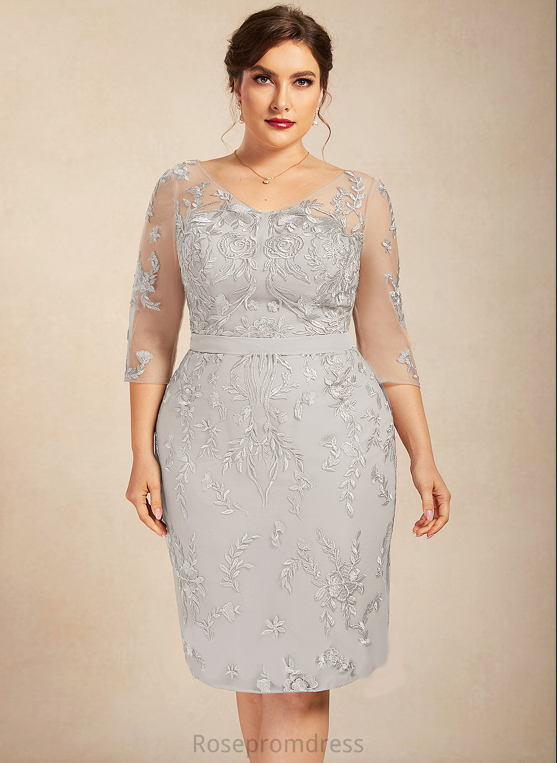 Mother of the Bride Dresses Lace of V-neck Sheath/Column Bride Mother the Dress Knee-Length Keely