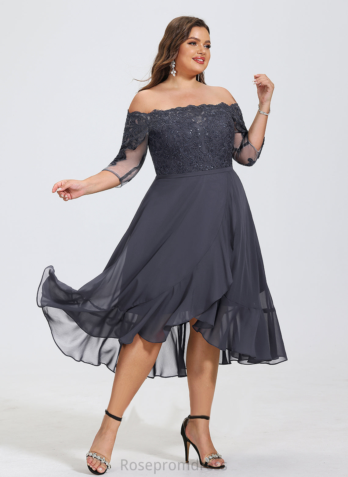 Chiffon Sequins Dress Off-the-Shoulder Asymmetrical A-Line Kaitlin With Lace Cocktail Dresses Cocktail