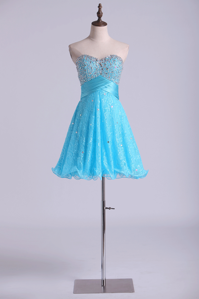 2024 Homecoming Dresses A Line Sweetheart Short Lace With Beading&Sequins