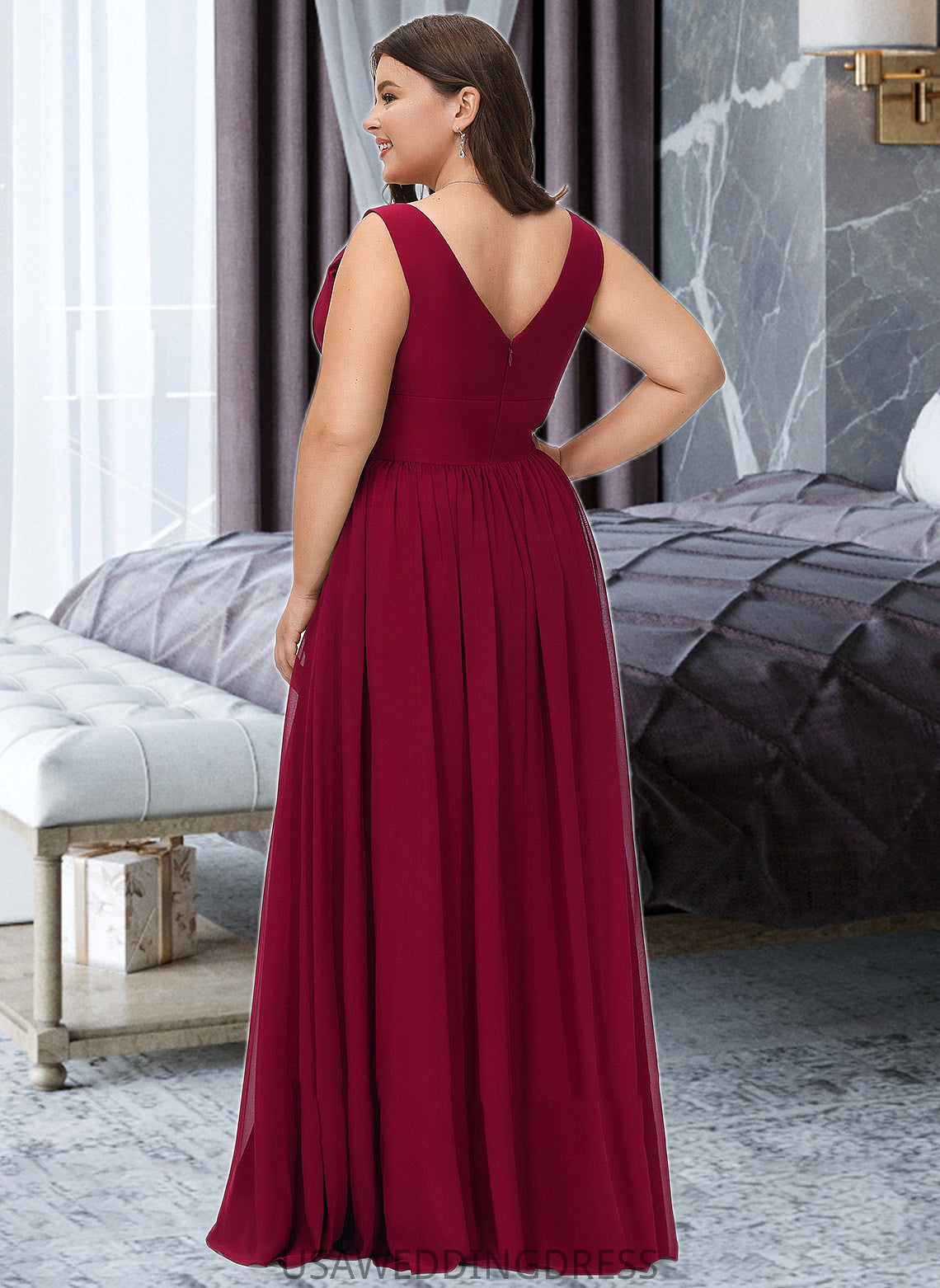 Daniella A-Line V-neck Floor-Length Bridesmaid Dress With Split Front DSP0012771