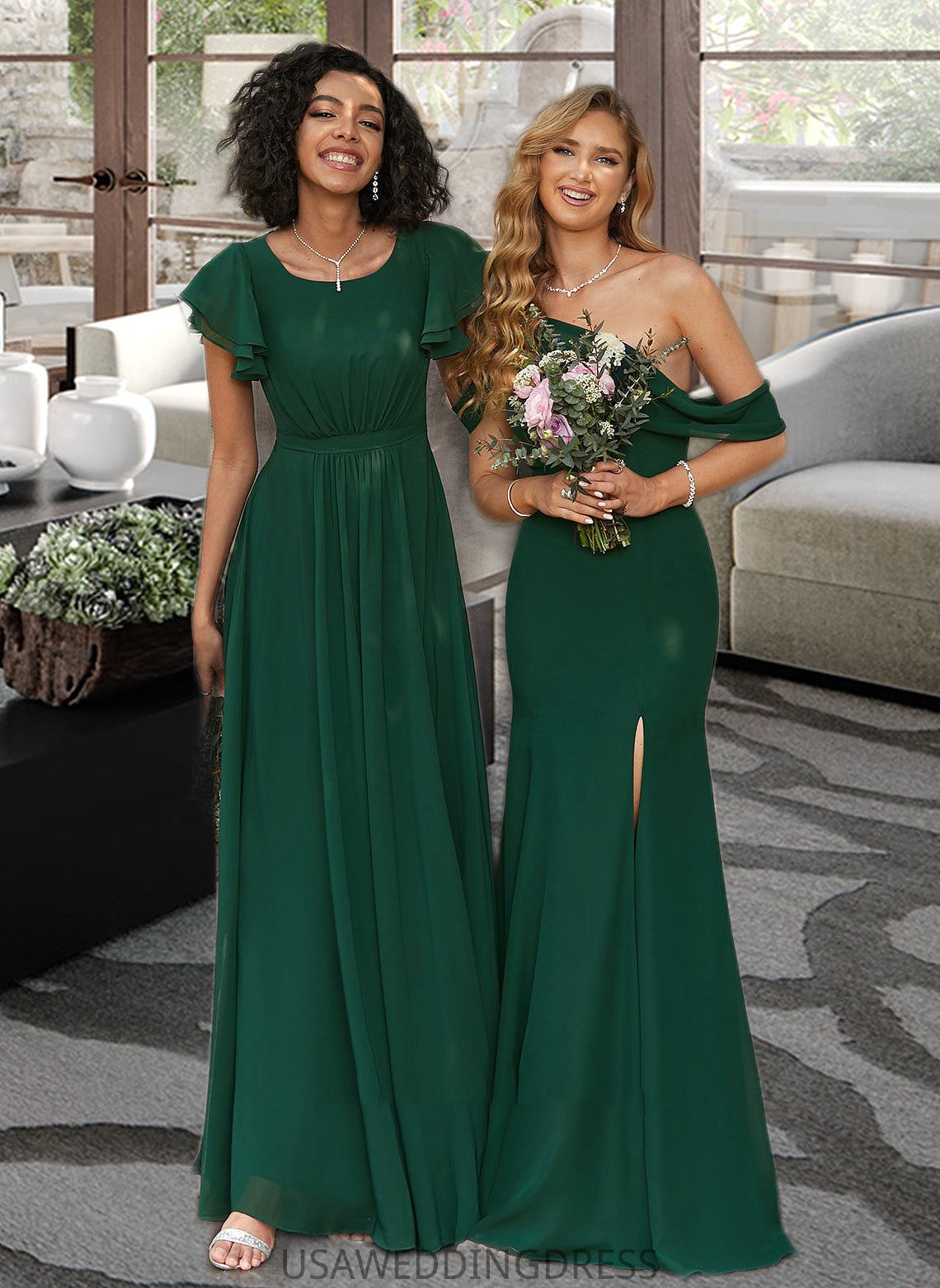 Annalise A-Line Scoop Neck Floor-Length Bridesmaid Dress With Ruffle DSP0012773