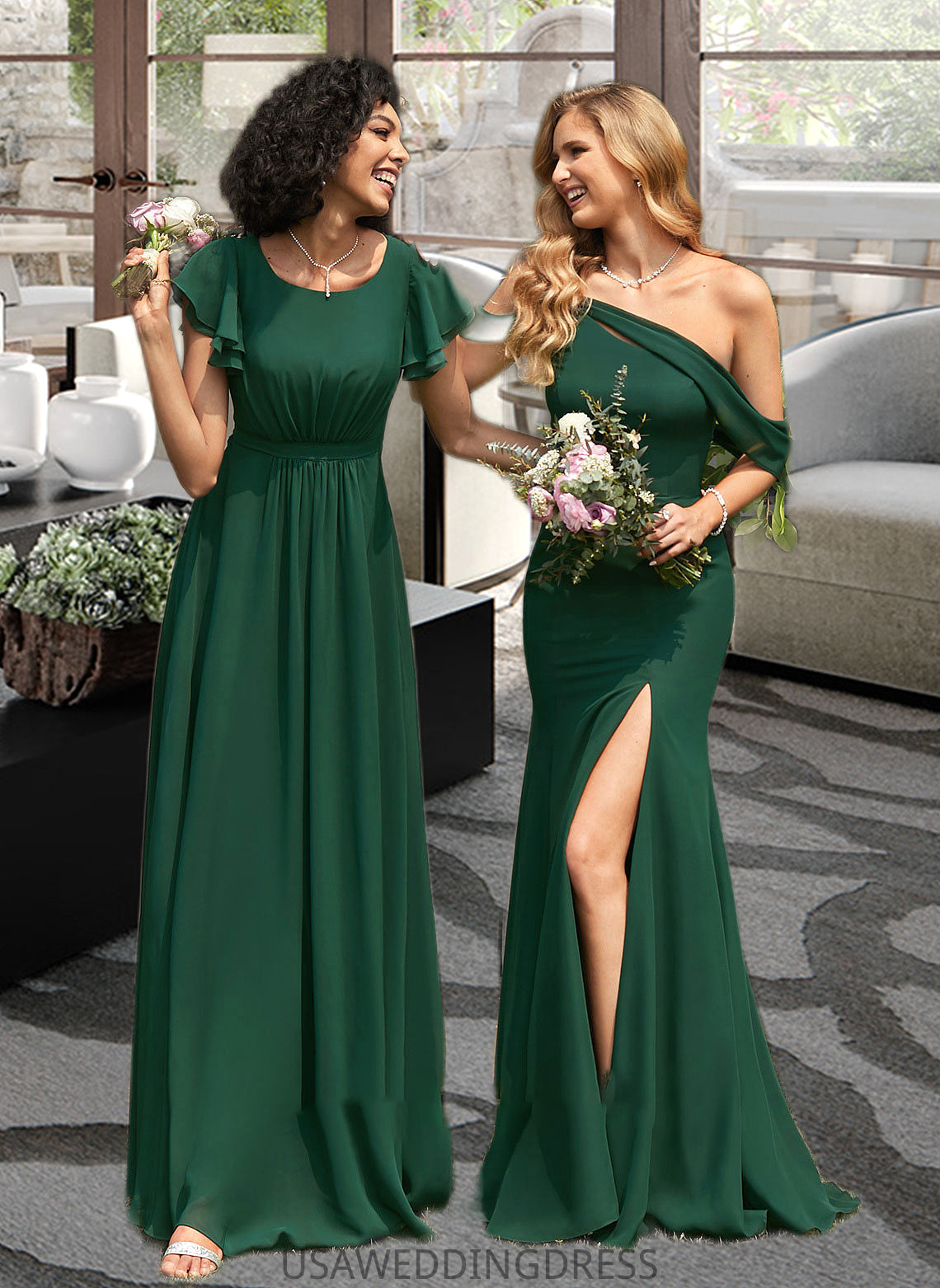 Annalise A-Line Scoop Neck Floor-Length Bridesmaid Dress With Ruffle DSP0012773