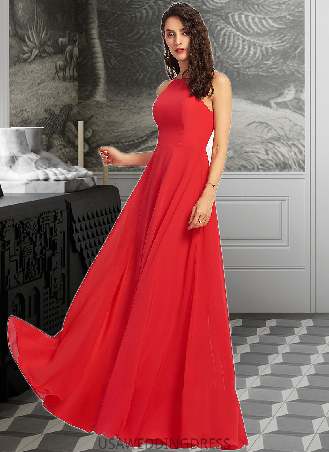 Kaleigh A-Line Scoop Neck Floor-Length Bridesmaid Dress DSP0012779