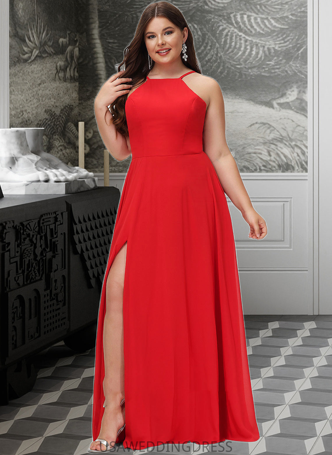 Kaleigh A-Line Scoop Neck Floor-Length Bridesmaid Dress DSP0012779