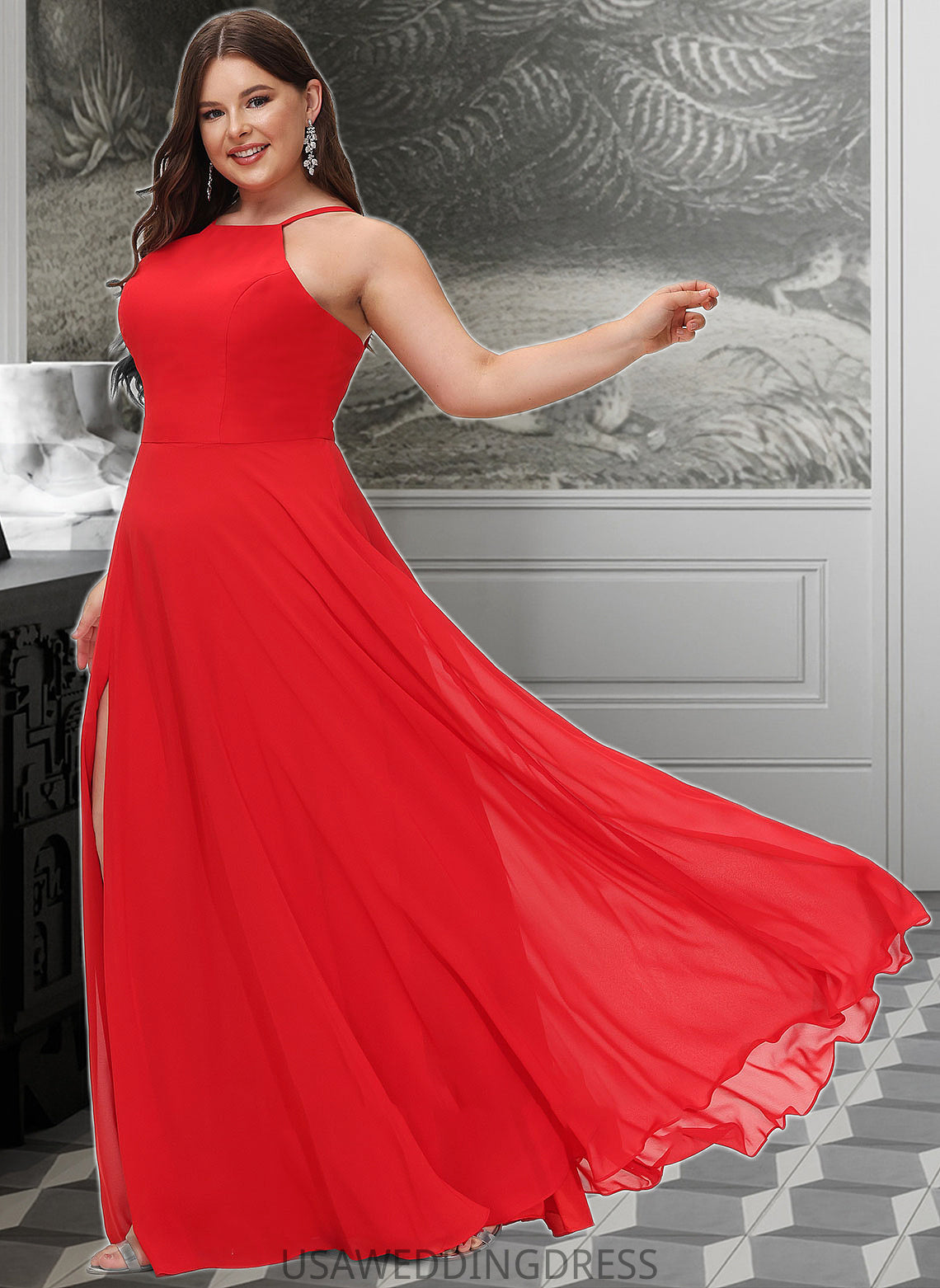 Kaleigh A-Line Scoop Neck Floor-Length Bridesmaid Dress DSP0012779